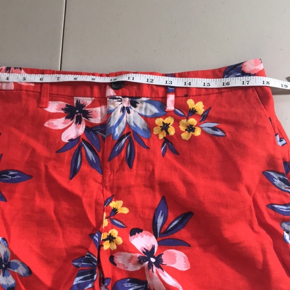 Nwt Old Navy everyday Shorts Orange Red Tropical Floral Linen Blend size 12 - Picture 7 of 11